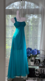 Peacock Blue A Line One Shoulder Chiffon Prom Dress Wedding Guest Dress HZ1023