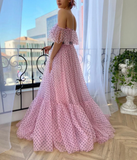 Cute Polka Dot Evening Dress Princess Tulle Long Prom Dress HZ1023