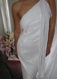 Elegant Sheath One Shoulder White Chiffon Long Prom Dress Evening Dress HZ1023