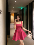 Hot Pink A Line Straps Bow Satin Short Homecoming Dress Cocktail Dress HZ1023