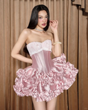 Pink Bow A Line Sweetheart Neck Corset Satin Short Homecoming Dress Cocktail Dress HZ1023
