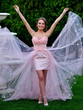 Beautiful Pink Sweetheart Tulle Prom Dress Long Party Dress With Applique HZ1023