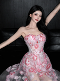 Romantic Pink 3D Floral A Line Sweetheart Neck Tulle Date Dress Evening Dress Homecoming Dress HZ1023