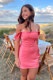 Charming Off The Shoulder Satin Tight Short Prom Dress Senior Homecoming Dress HZ1023