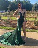 Black Girl Prom Dresses Long Mermaid Green Prom Gown With Train HZ1023