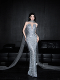 Silver Sequin Mermaid Sweetheart Neck Long Date Dress Evening Dress Prom Dress HZ1023