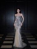 Exquisite Silver Sequin Beaded Mermaid Sweetheart Neck Long Date Dress Evening Dress Prom Dress HZ1023
