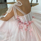 Long Pink Tulle Prom Dress Party Gowns HZ1023