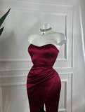 Sexy Burgundy Sheath Sweetheart Neck Satin Knee Lenght Prom Dress Cocktail Dress HZ1023
