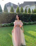 Pink Off The Shoulder Prom Dress Fairy Evening Dress HZ1023