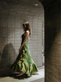 Unique Green A Line Spaghetti Strap Satin Prom Dress Evening Dress HZ1023
