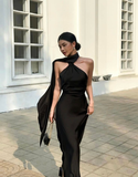 Black Halter Backless Sexy Satin Prom Dress HZ1023