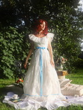 Princess A Line Off the Shoulder Embroidered White Tulle Party Dress Evening Dress HZ1023