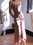 Romantic Mermaid Sweetheart Neck Pink Satin Long Prom Dress Party Dress Date Dresses HZ1023