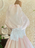 Vintage A Line Sweetheart Neck Lace Light Pink Satin Long Prom Dress Evening Dress HZ1023