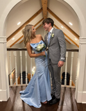 Beautiful Blue Bow Strapless Mermaid Prom Dress HZ1023