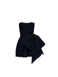 Simple Strapless Black Short Satin Homecoming Dress Cocktail Dress HZ1023