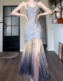 Stunning Mermaid Spaghetti Strap Satin Tulle Prom Dress Evening Dress HZ1023