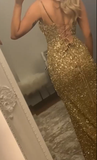 Gold Sequin V Neck Slit Prom Dress Evening Dress HZ1023