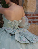 Green Ball Gown Quinceanera Dresses Off the Shoulder Floral Tulle Sweet 16 Dress Party Gowns HZ1023