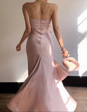Romantic Mermaid Sweetheart Neck Pink Satin Long Prom Dress Party Dress Date Dresses HZ1023