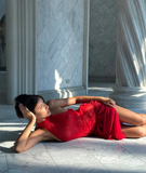 Charming Red A Line Halter Tulle Chiffon Long Prom Dress Evening Dress HZ1023