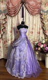 Vintage Ball Gown Strapless Embroidered Purple Organza Satin Long Prom Dress Formal Dress HZ1023