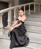 Khaki Elegant Sheath Off the Shoulder Sequin Lace Satin Prom Dress Evening Dress HZ1023