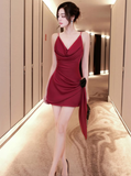 Burgundy A Line Spaghetti Straps Pleated Satin Short Homecoming Dress Outfits HZ1023