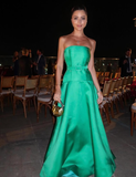 Elegant A Line Strapless Green Satin Long Prom Dress Evening Dress HZ1023