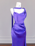 Stunning Purple Mermaid Spaghetti Strap Satin Long Prom Dress Party Dress HZ1023