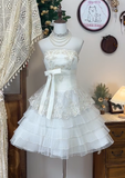 Vintage A Line Strapless Appliques Layered Bow Organza Short Homecoming Dress Cocktail Dress HZ1023