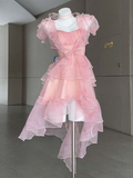 High Low Pink Chiffon Homecoming Dress 18th Birthday Outfits HZ1023