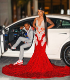 Gorgeous Red Sequins Mermaid Applique Prom Dress ,Formal Long Evening Dress HZ1023