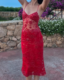 Sexy Sheath Spaghetti Strap Sequin Red Tulle Homecoming Dress Birthday Dress HZ1023