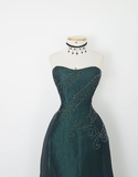 Vintage A Line Sweetheart Neck Green Beaded Satin Long Evening Dress Party Dress HZ1023