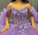 Purple Ball Gown Off the Shoulder Beaded 3D Flowers Sweet 16 Dress Girls Party Gowns vestidos de quincea?era HZ1023