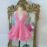 short homecoming dress, pink sequin homecoming dress HZ1023