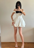 Cute Bow A Line Off the Shoulder White Satin Short Homecoming Dress Party Dress HZ1023