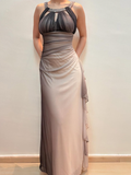 Vintage Mermaid Halter Rhinestone Grey Ombre Chiffon Prom Dress Evening Dress HZ1023