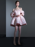 Stunning A Line Off the Shoulder Pink Satin Short Homecoming Dress Birthday Dress HZ1023