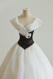 Retro Classic White Black Ball Gown Satin Organza Long Prom Dress Party Dress HZ1023