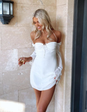 Sexy Birthday Dress Short Bodycon White Long Chiffon Prom Dress HZ1023