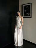 Stunning A Line Halter Lace Satin Open Back Prom Dress Evening Dress Formal Gown HZ1023