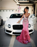 Beautiful Pink Sequin Beaded Mermaid Evening Dress Prom Dress HZ1023