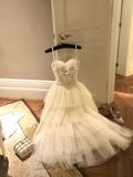 Cute A Line Spaghetti Strap White Beaded Layered Tulle Homecoming Dress Birthday Dress HZ1023