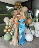 Chic Blue Satin Appliques Mermaid Prom Dress HZ1023