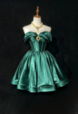 Anna Princess A Line Off the Shoulder Green Satin Short Homecoming Dress Cocktail Dress HZ1023