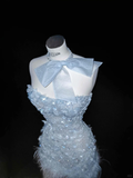 Baby Blue Mermaid Sweetheart Neck Beaded Feathder Tulle Prom Dress Evening Dress HZ1023