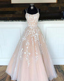 A-line ivory long prom dress with lace appliques HZ1023